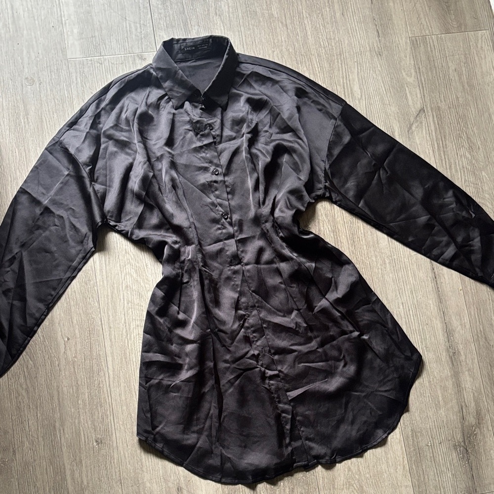SHEIN Black Casual Button Down Shirt Dress